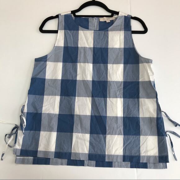 LOFT Ann Taylor Blue Check Plaid Side Tie Tank - Picture 4 of 7